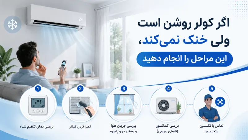اگر کولر روشن است ولی خنک نمیکند، این مراحل را انجام دهید